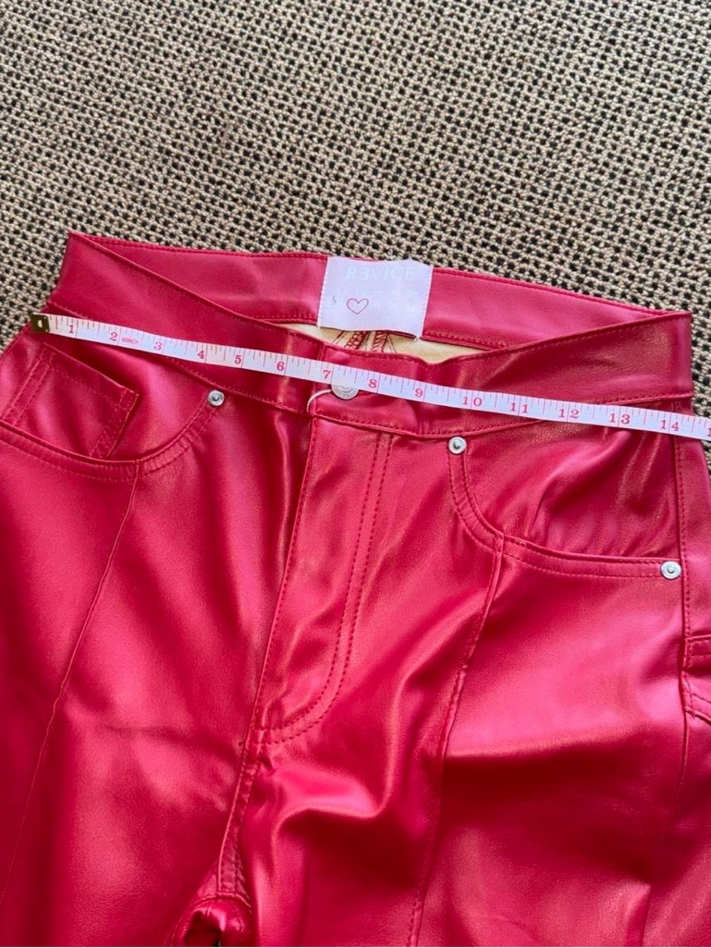 NWT Revice Red Faux Leather Venus Flare Pants - Picture 6 of 8